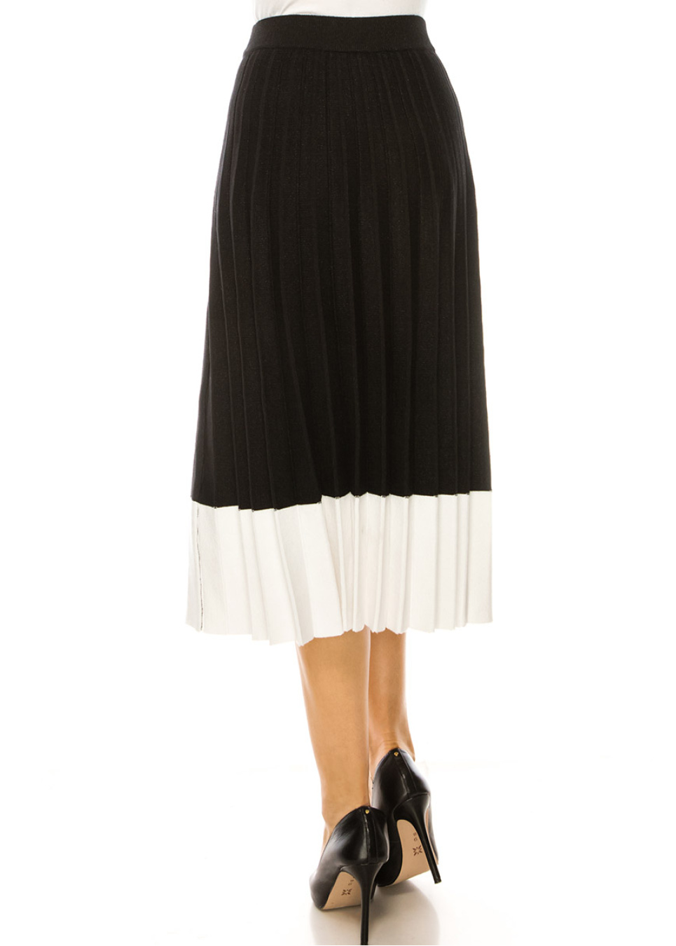 Black Pleated Midi Skirt With White Hem | Modest Women Clothing